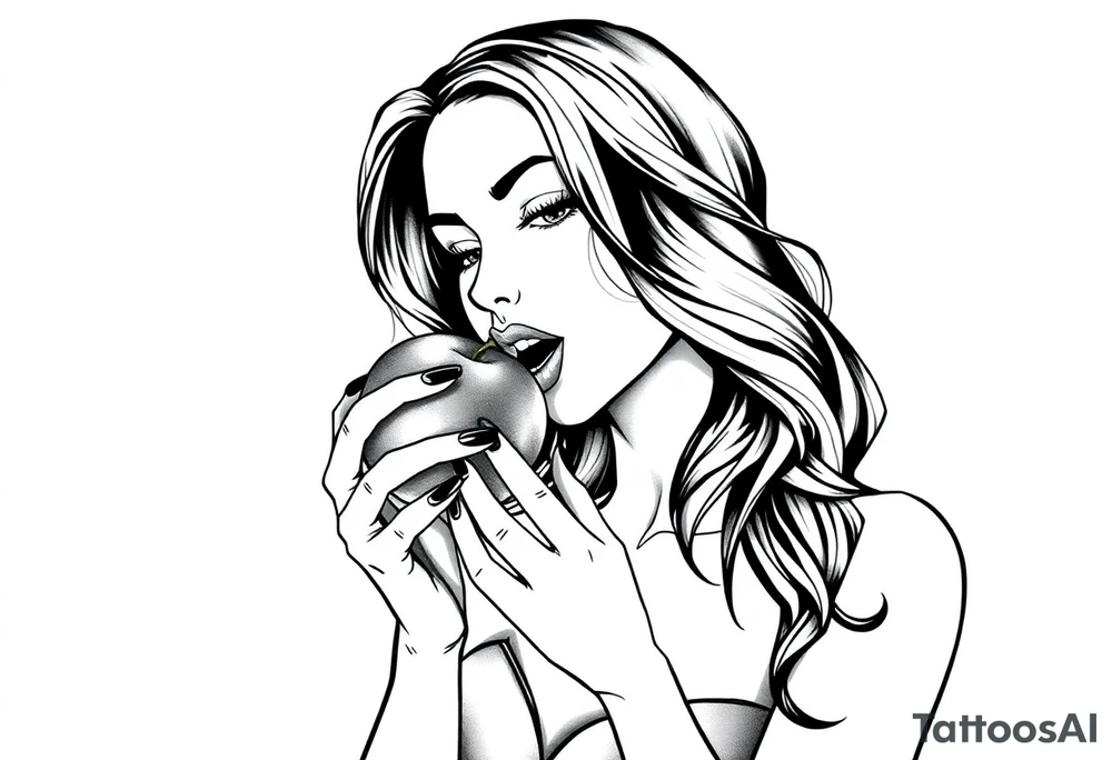 Beautiful woman eating an apple tattoo idea