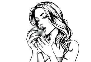 Beautiful woman eating an apple tattoo idea