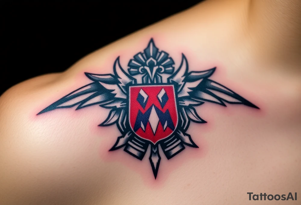 A Czech paratrooper badge with realistic shading, honoring military history with silver, red, and blue tones tattoo idea