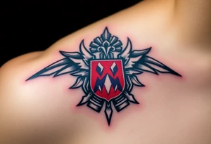 A Czech paratrooper badge with realistic shading, honoring military history with silver, red, and blue tones tattoo idea