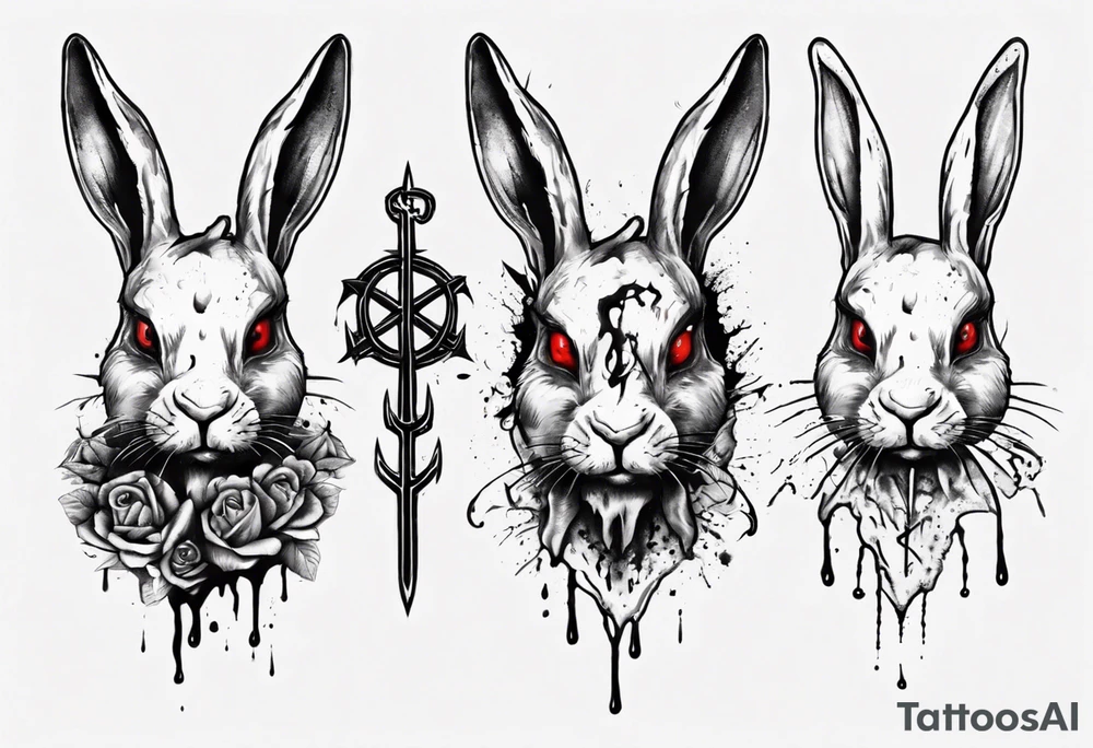 rabbit with bloody face and satanic symbol on its forehead tattoo idea