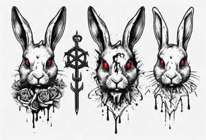 rabbit with bloody face and satanic symbol on its forehead tattoo idea
