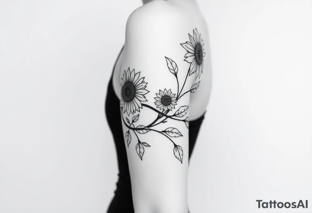 Dainty Bohemian stylized sunflowers growing along an infinity symbol shaped vine tattoo idea