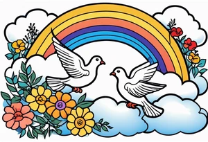 rainbow in clouds
with doves and vintage flowers
old school vintage simple traditional design 



bold color simple tattoo idea