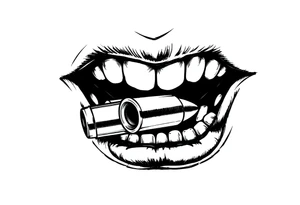 A set of lips snarling with 50cal round between teeth tattoo idea