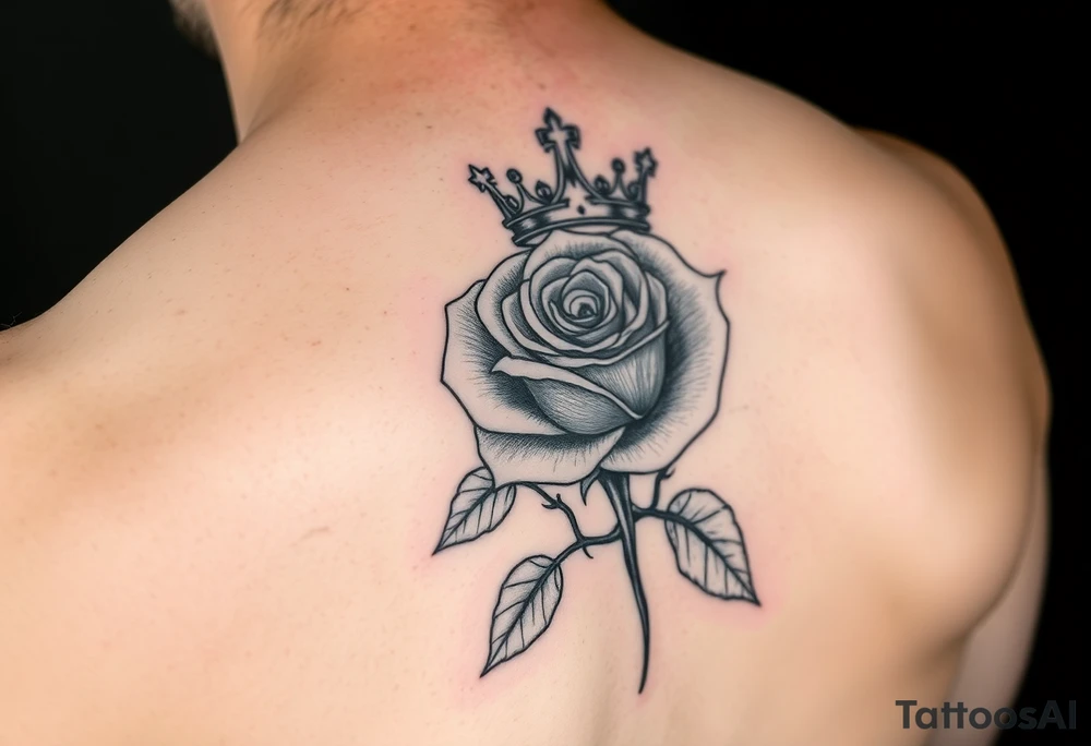 Single rose with 1982 as the stem if the rose with queen if heaetz and crown around or on top of rose with vines and thorns on top of arm tattoo idea