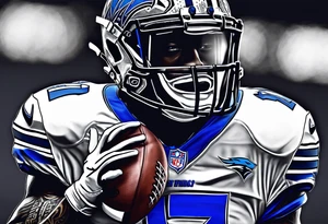 blue wildcat in football attire  morphing into jfootball game night half of the face is a black male school student tattoo idea
