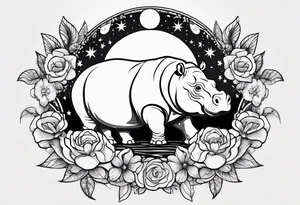Hippo, flowers, moon, interstella, 
Extreme fine lines, tribal, geometric, japanese tattoo idea