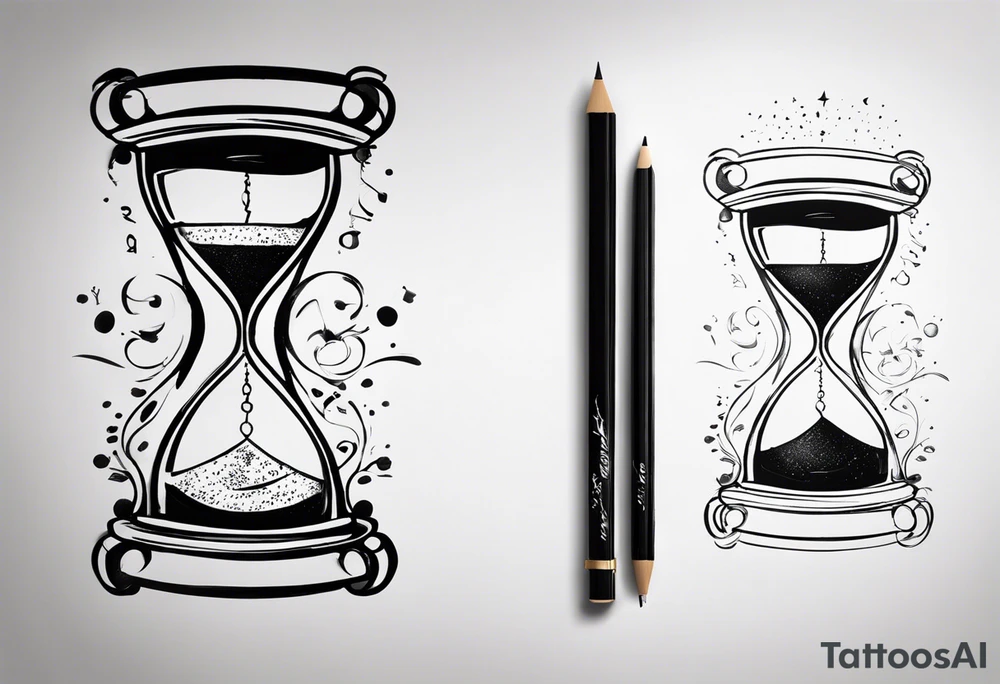 draw me a clock hourglass with numbers falling from the clock. in the hourglass tattoo idea