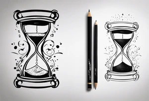 draw me a clock hourglass with numbers falling from the clock. in the hourglass tattoo idea