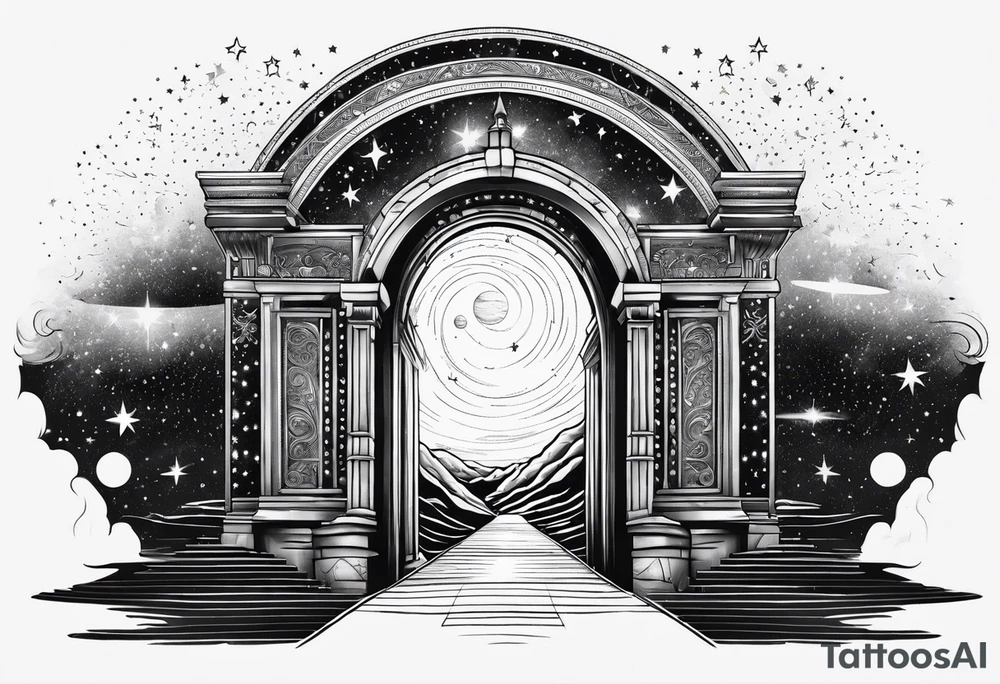 cosmic spiritual archway starry skies tattoo idea