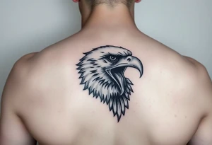 Give me a Neo traditional tattoo of a bald Eagle. Mouth open with tongue sticking out. tattoo idea