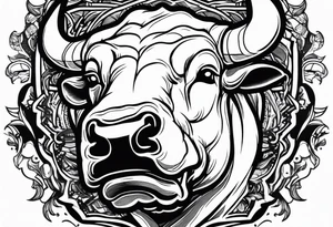 raging bull head busting through crowd tattoo idea