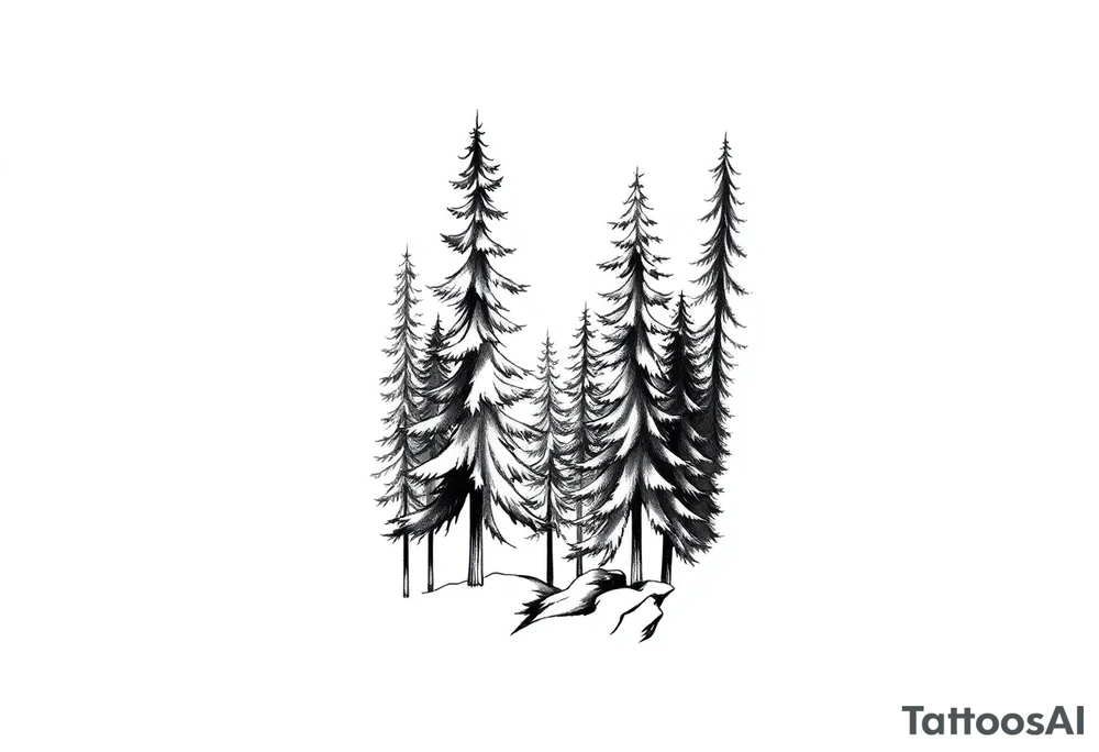 Coniferous forest trees in blackvand gray tattoo sleeve tattoo idea