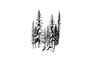 Coniferous forest trees in blackvand gray tattoo sleeve tattoo idea