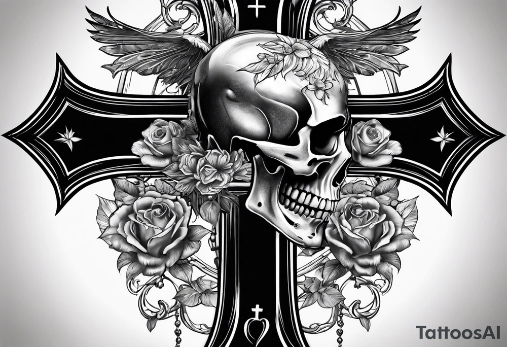 skeleton walking with a cross tattoo idea