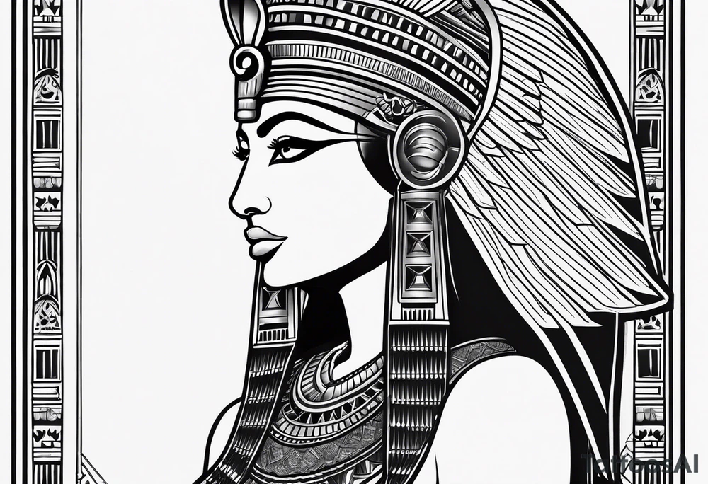 black and white Egyptian goddess Isis tattoo idea