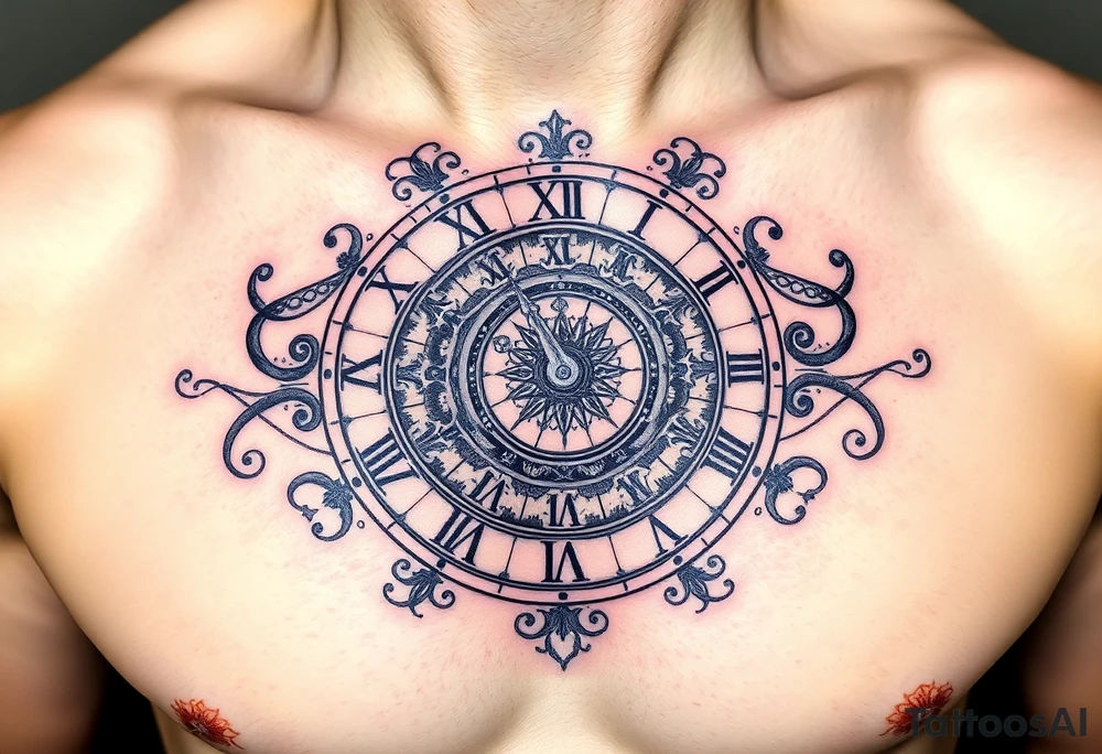 vintage roman numerals within ornate clockwork mechanism tattoo idea