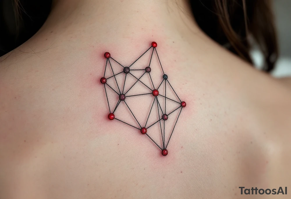 A geometric Capricorn constellation in crisp black ink with vibrant red dots marking each star. tattoo idea