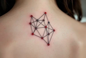 A geometric Capricorn constellation in crisp black ink with vibrant red dots marking each star. tattoo idea