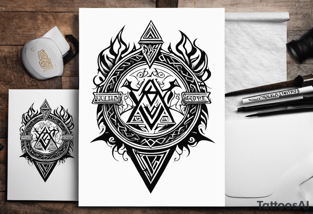 Valhalla sword shield dragon axe Valknut fire tattoo idea Valhalla sword shield dragon axe Valknut fire tattoo idea