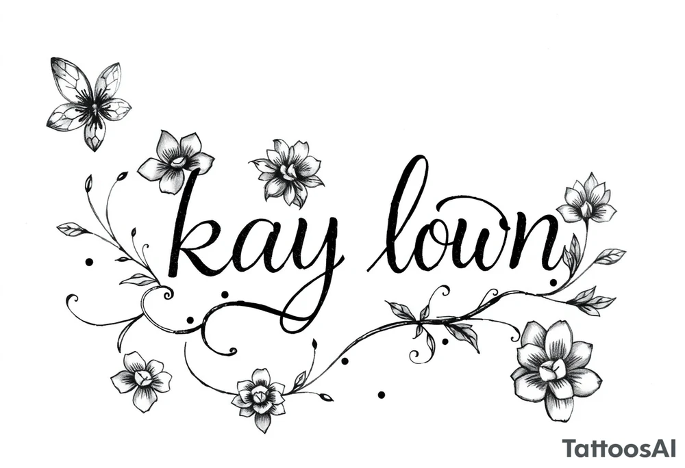 playful elements with the words "kay lown" tattoo idea