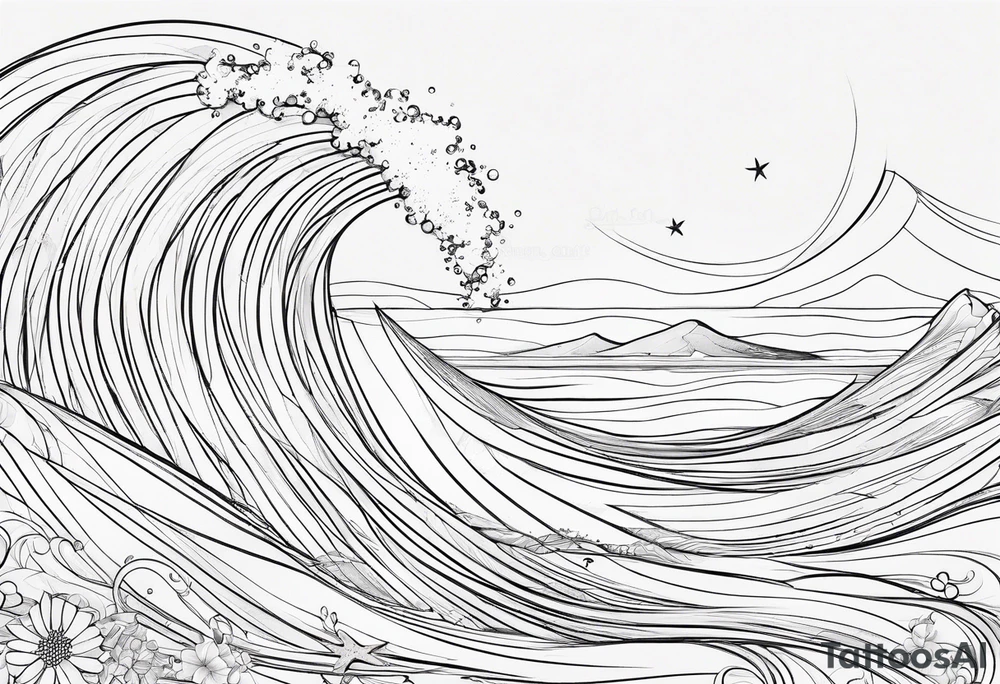 One single line Wave and starfish tattoo idea
