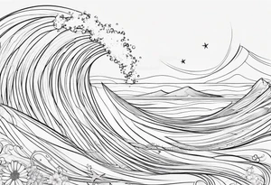 One single line Wave and starfish tattoo idea