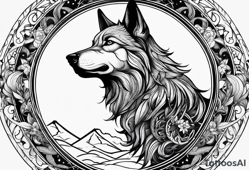 Cheval et loup enlacé tattoo idea