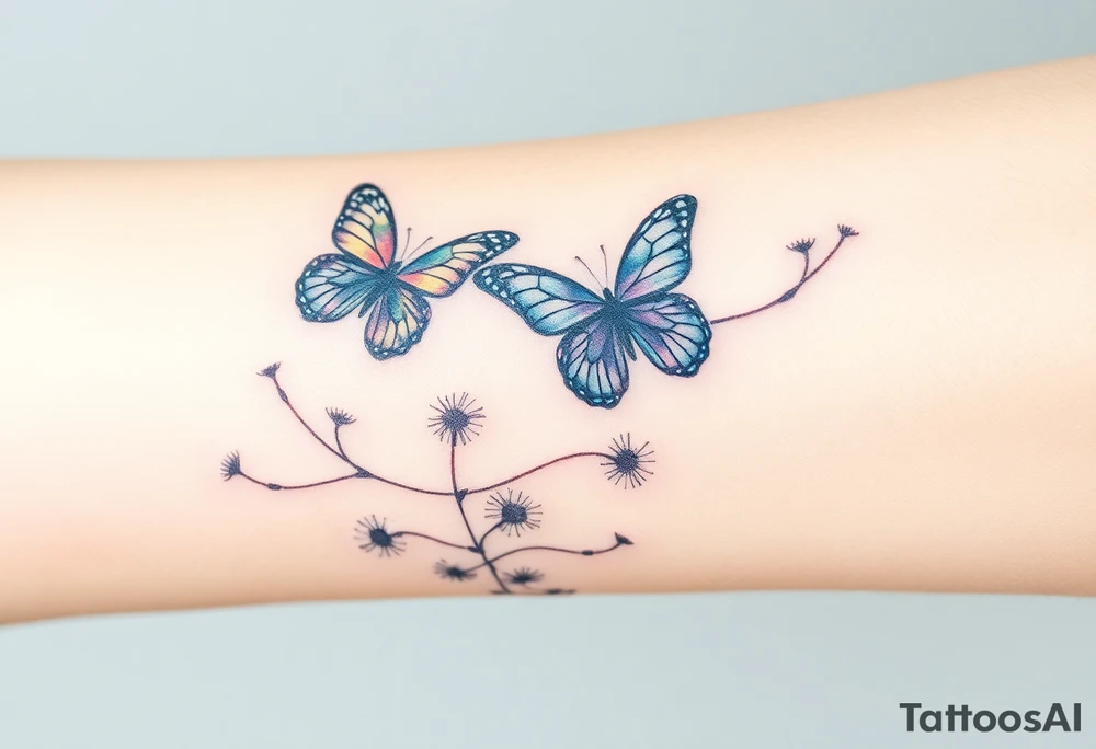 ethereal butterflies with vines of dandelions tattoo idea