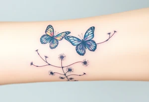 ethereal butterflies with vines of dandelions tattoo idea