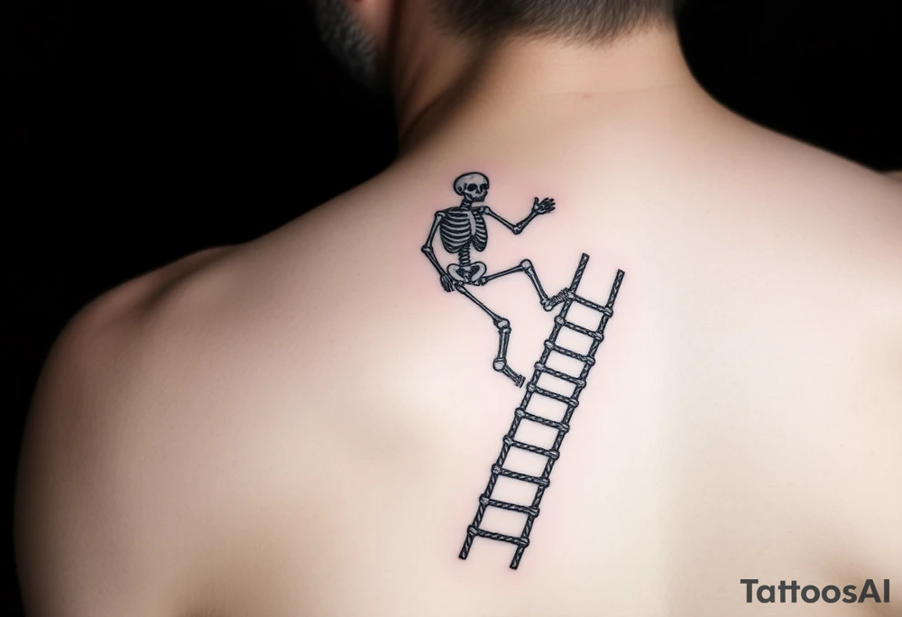 skeleton clibing up rope ladder tattoo idea