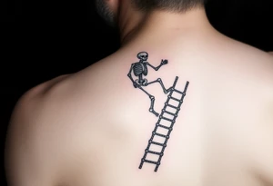skeleton clibing up rope ladder tattoo idea