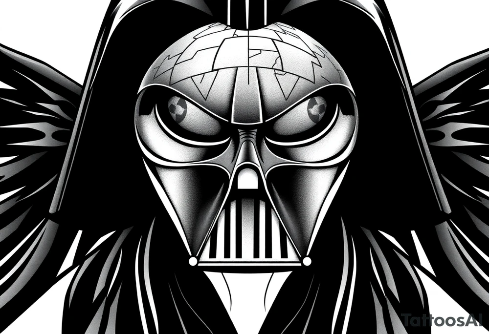 Darth vader with death star in the backdrop tattoo idea