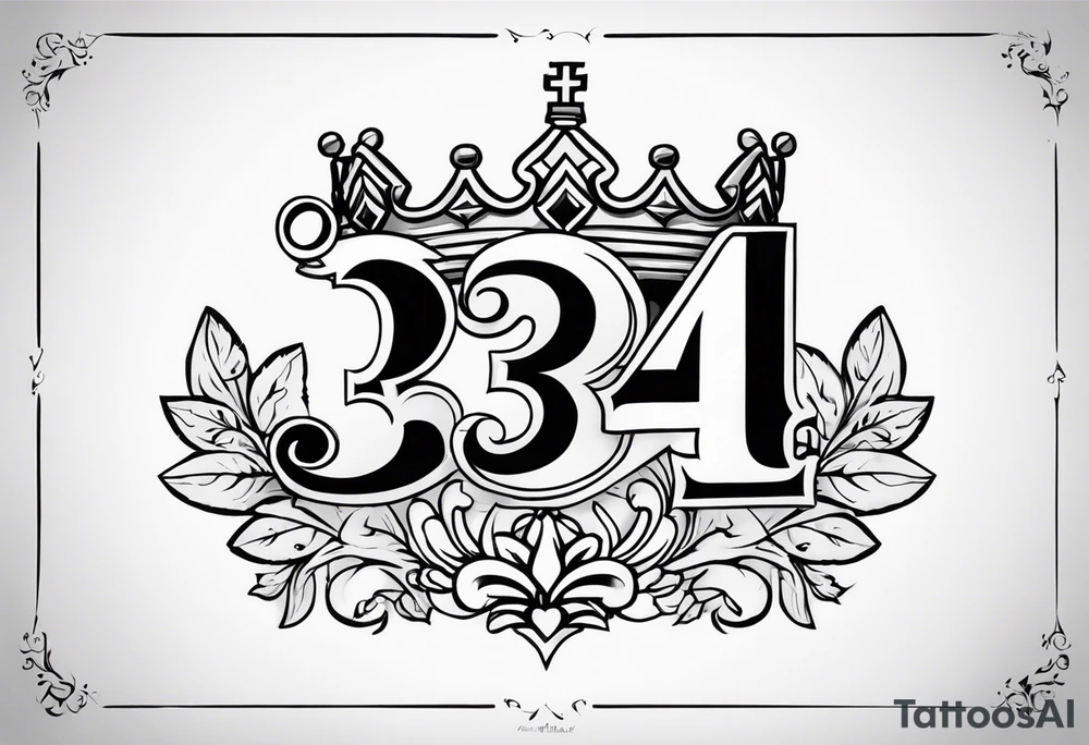 The numbers “334” in old school font with a crown next to the numbers tattoo idea