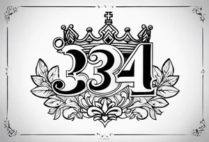 The numbers “334” in old school font with a crown next to the numbers tattoo idea