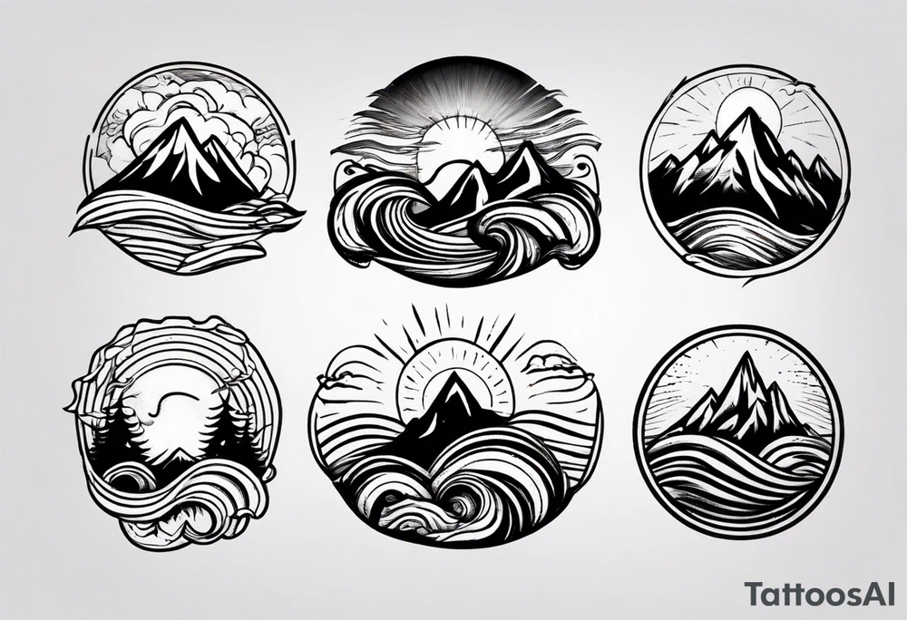 mountain with waves and sun tattoo idea