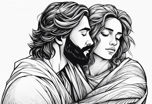 A boy laying his head on jesus’ shoulder tattoo idea