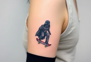 Darth Vader skateboarding >
blue & red
skateboard words "Darth Carter"
MEMORY 12/29/88-01/06/24 tattoo idea