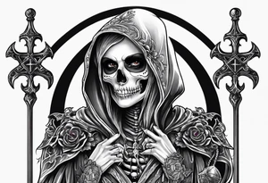 lady skeleton grim reaper devil tattoo idea