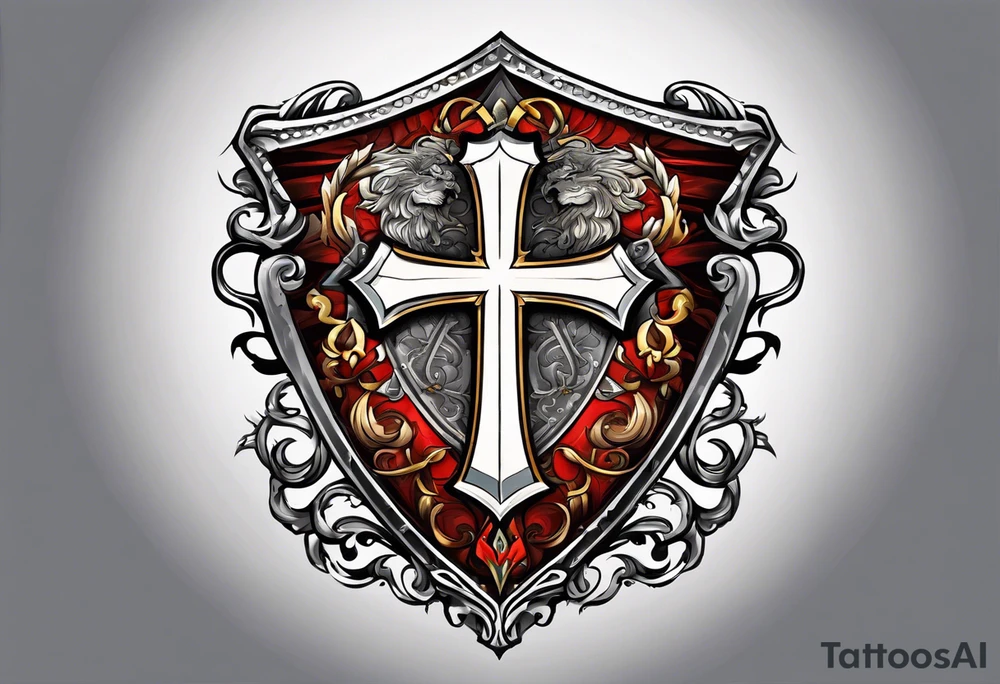 shield with cross of saint george draped over tattoo idea