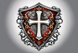 shield with cross of saint george draped over tattoo idea