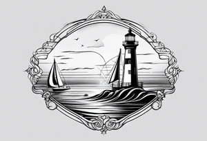 maritime lighthouse in a front view sailboat serving as a mast for a sail. tattoo idea