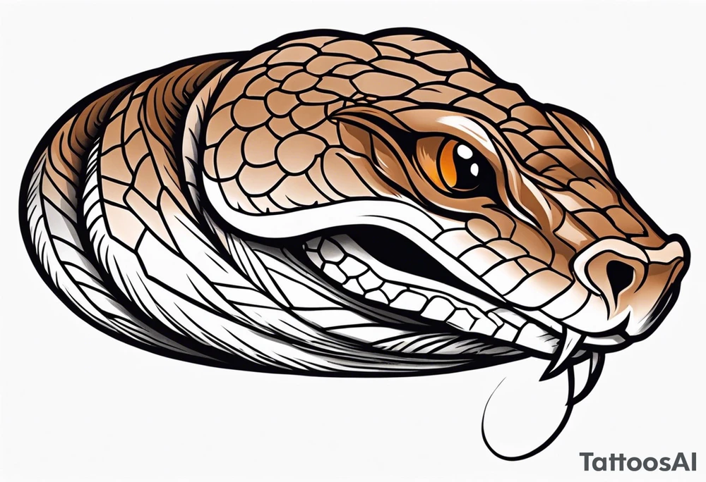 Copperhead with just the head turned up and mouth open and copper colored eyes tattoo idea