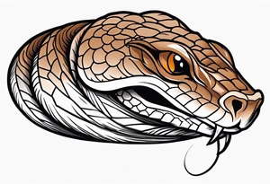 Copperhead with just the head turned up and mouth open and copper colored eyes tattoo idea
