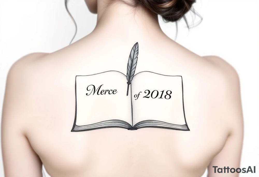 An open book with a quill writing the wedding date tattoo idea An open book with a quill writing the wedding date tattoo idea