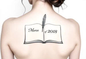 An open book with a quill writing the wedding date tattoo idea