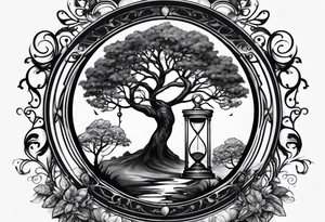 circle of life tree coming out of an hourglass tattoo idea