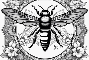 bee in the center of tattoo, alligator on the side, magnolia's around them with a pelican on top tattoo idea