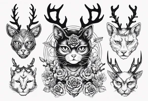 A cat with antlers and wearing a monacle tattoo idea